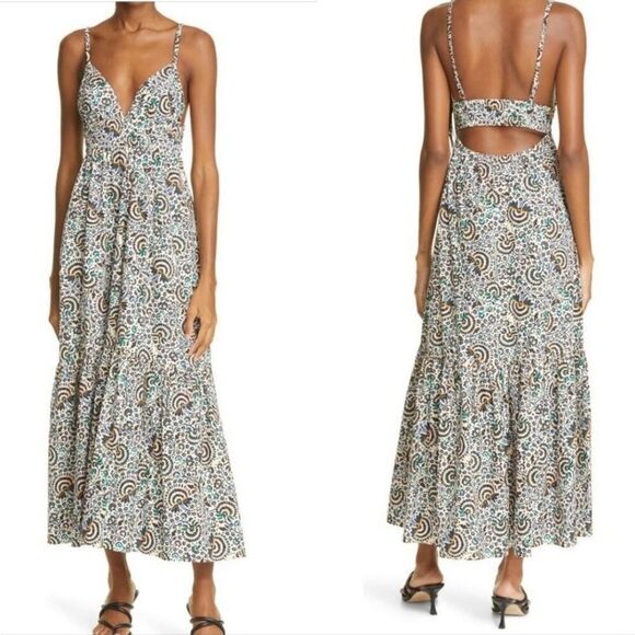 A.L.C. Dresses & Skirts - A.L.C. Rhodes Smocked Open Back Floral Cotton Maxi Dress with Pockets Size 10